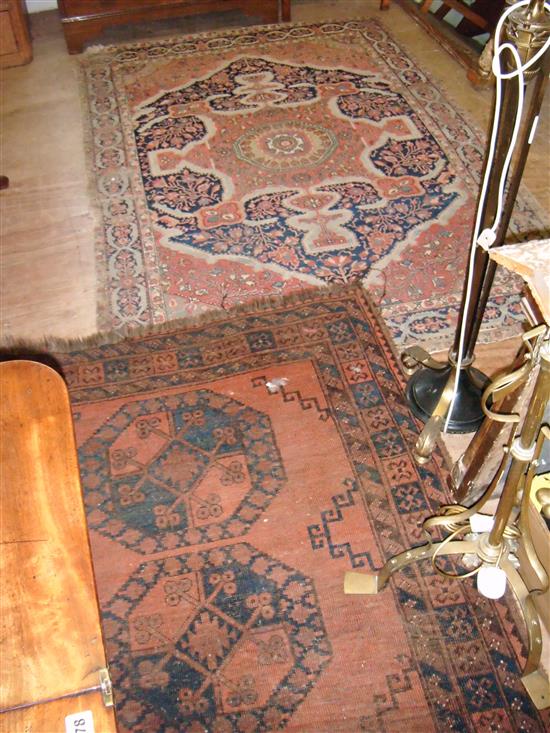 Afghan red & blue pattern rug & another